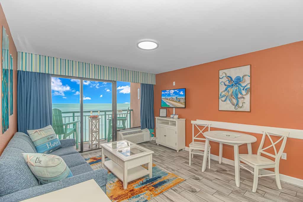 ✨ Stylish Oceanfront Condo in Myrtle Beach

Welcome to this incredible oceanfront 1-bedroom condo in Myrtle Beach &mdash; your search for the perfect vacation spot ends here! Spacious and fully furnished, this unit comfortably accommodates up to eight guests and has been freshly updated with warm tones, new d&eacute;cor, and a brand-new couch (Fall 2023).