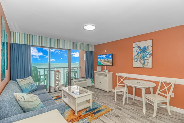 ✨ Stylish Oceanfront Condo in Myrtle Beach
Welcome to this incredible oceanfront 1-bedroom condo in Myrtle Beach — your search for the perfect vacation spot ends here! Spacious and fully furnished, this unit comfortably accommodates up to eight guests and has been freshly updated with warm tones, new décor, and a brand-new couch (Fall 2023).