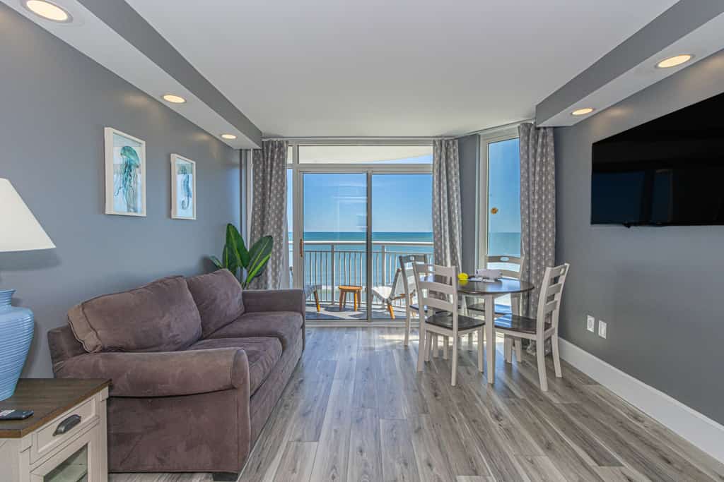 The search for your next vacation stops here! Check out this 8th floor, direct ocean front, recently updated condo at the Atlantica Resort in Myrtle Beach. This 1-bedroom condo is fully furnished with 2 queen beds, 1 sleeper sofa, 1 murphy bed (wall mounted bed), and will comfortably accommodate up to 8 guests!