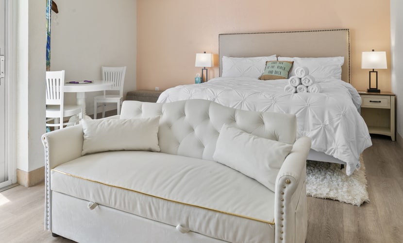 Your search for the perfect vacation spot ends here! This cozy, partial ocean-view king suite is tucked inside the beloved Bay Watch Resort in North Myrtle Beach, SC. Ideal for couples or small families, the condo is fully furnished with a plush king-sized bed and a comfy full-sized sleeper sofa, comfortably sleeping up to four guests.