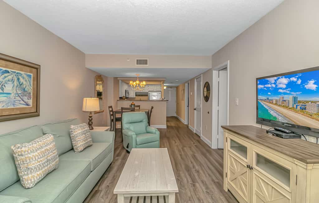 The search for your next vacation stops here! Check out this 5th floor, ocean view, 2-bedroom apartment located at Beach Colony Resort in Myrtle Beach, SC. As of Winter 2022, the homeowner has made several updates to the property! Those updates include new flooring throughout, fresh paint throughout, new baseboards, updated bedding in the guest bedroom, new table with chairs, new coffee table, new accent chairs, and a new TV stand. The condo is fully furnished, and the layout will accommodate 8 guests.
