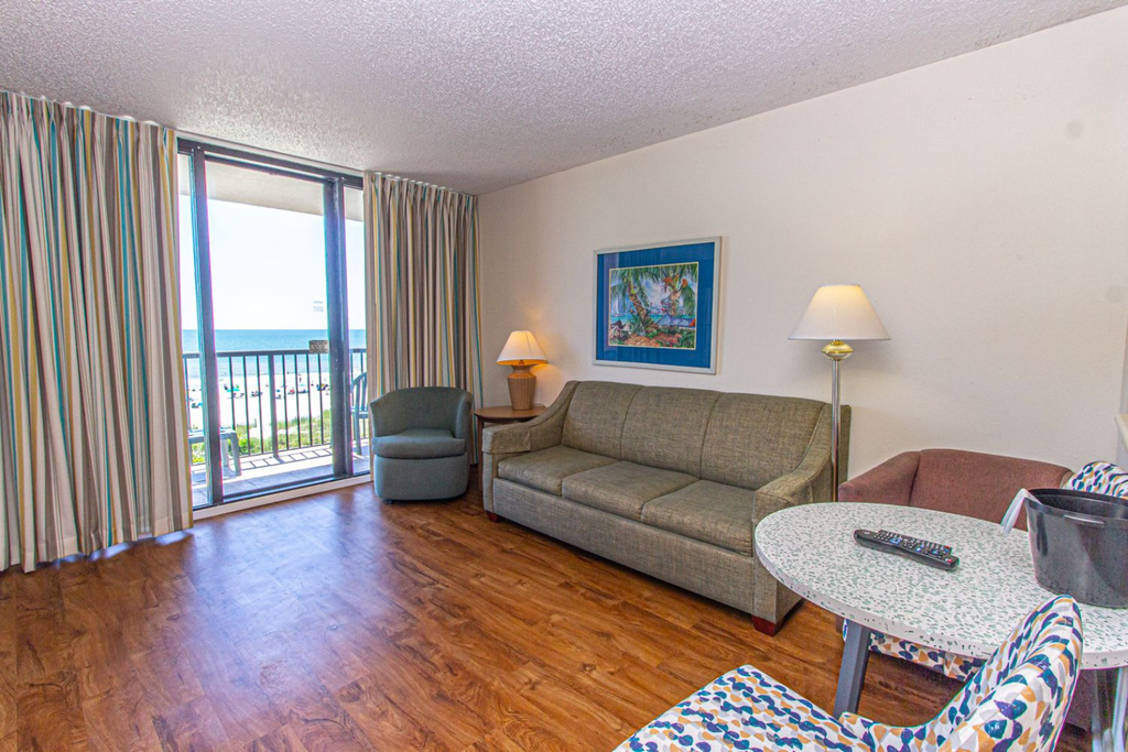 The search for your next vacation stops here! Check out this 4th floor, direct oceanfront, 1-bedroom apartment located at Beach Colony Resort in Myrtle Beach, SC. The condo is fully furnished and the layout will accommodate 6 guests.