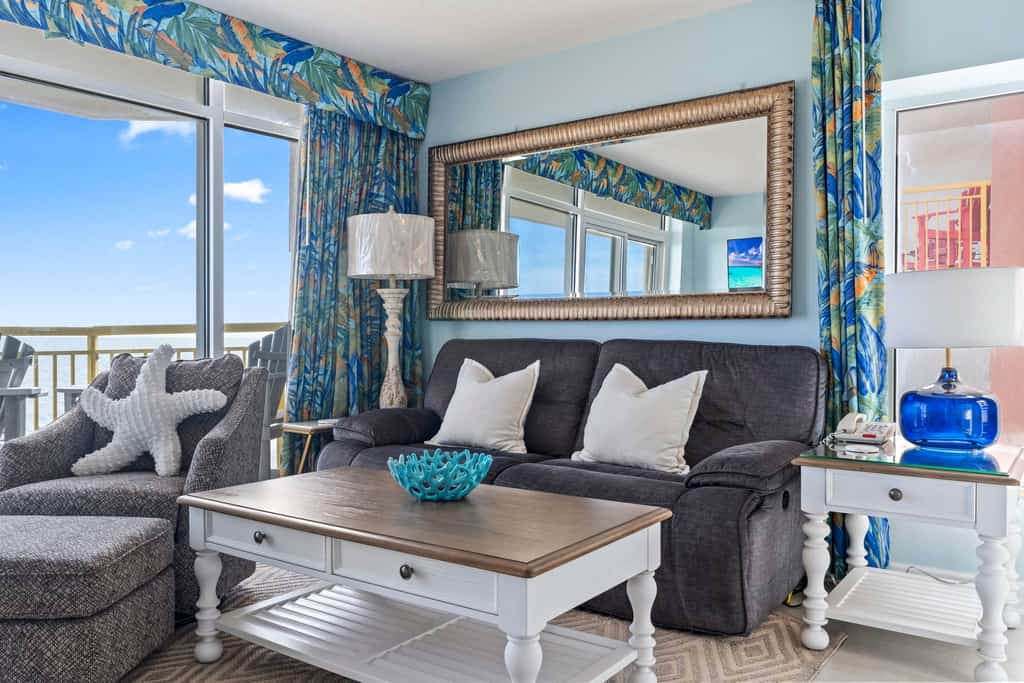 The search for your next vacation stops here! This is an oceanfront, 2-bedroom condo located at the popular Bay Watch Resort in North Myrtle Beach, SC. The condo is fully furnished with a king-sized bed, a queen-sized bed, and will accommodate up to 4 guests comfortably.