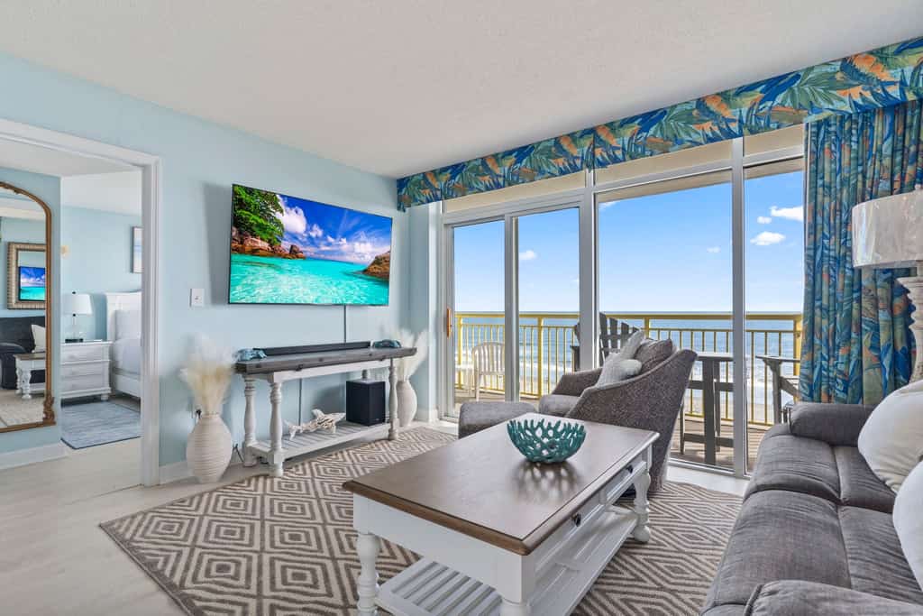 The search for your next vacation stops here! This is an oceanfront, 2-bedroom condo located at the popular Bay Watch Resort in North Myrtle Beach, SC. The condo is fully furnished with a king-sized bed, a queen-sized bed, and will accommodate up to 4 guests comfortably.