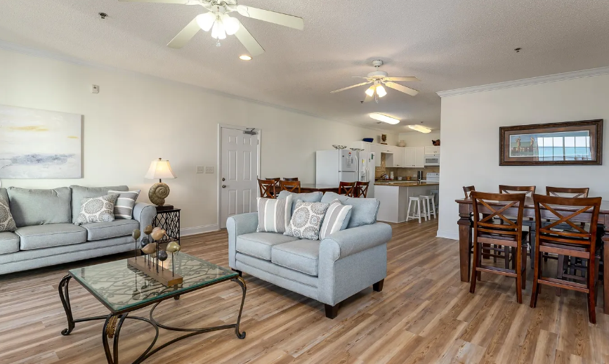 The search for your next vacation stops here! You will be blown away by this spacious, 5-bedroom, 5 bathroom, apartment located at the Cherry Grove Villas in North Myrtle Beach, SC. This ocean view condo is perfect for a large family, or a large group who is looking to stay in the same apartment! This unit will comfortably accommodate a total of 14 guests!