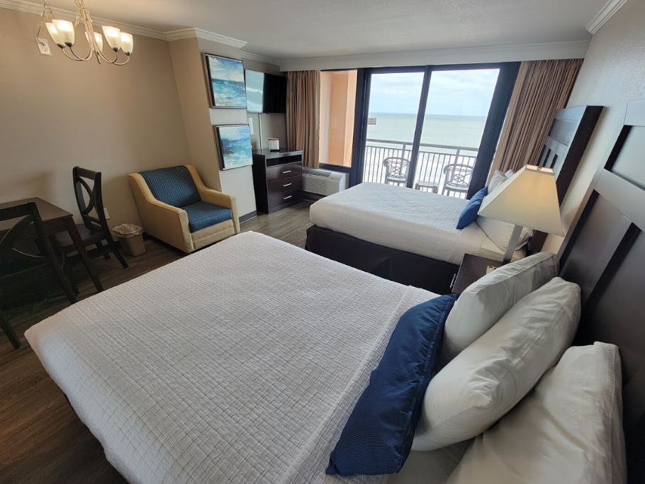 Experience oceanfront luxury at the Caravelle Resort in Myrtle Beach! This recently updated 6th-floor condo offers stunning Atlantic views and modern amenities. Enjoy fresh paint, new flooring, updated furniture, new mattresses, a flat-screen TV, and more. The fully-stocked kitchen is perfect for preparing meals, and the space is ideal for up to 4 guests with 2 full beds. Book your stay today for a memorable beach getaway!