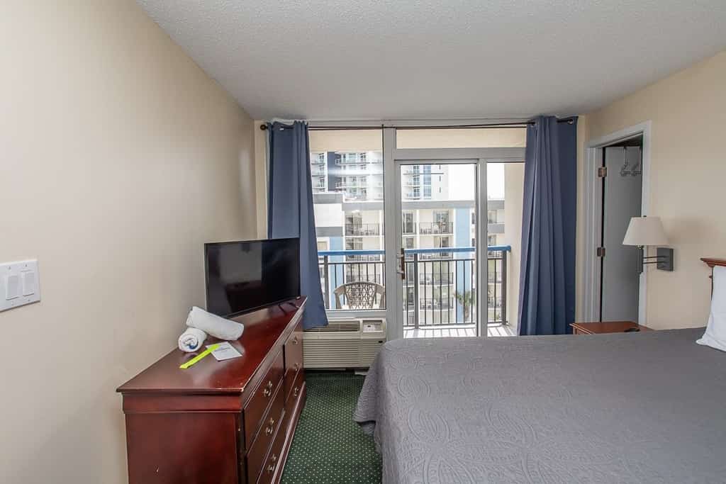 Check out this ocean view vacation rental at Boardwalk Resort in Myrtle Beach, SC. This ocean view condo is fully furnished with everything you need for your next vacation. This studio apartment features 1 king bed and will comfortably accommodate 2 guests. This rental is a hotel-size apartment and features about 350 sq ft of living space.