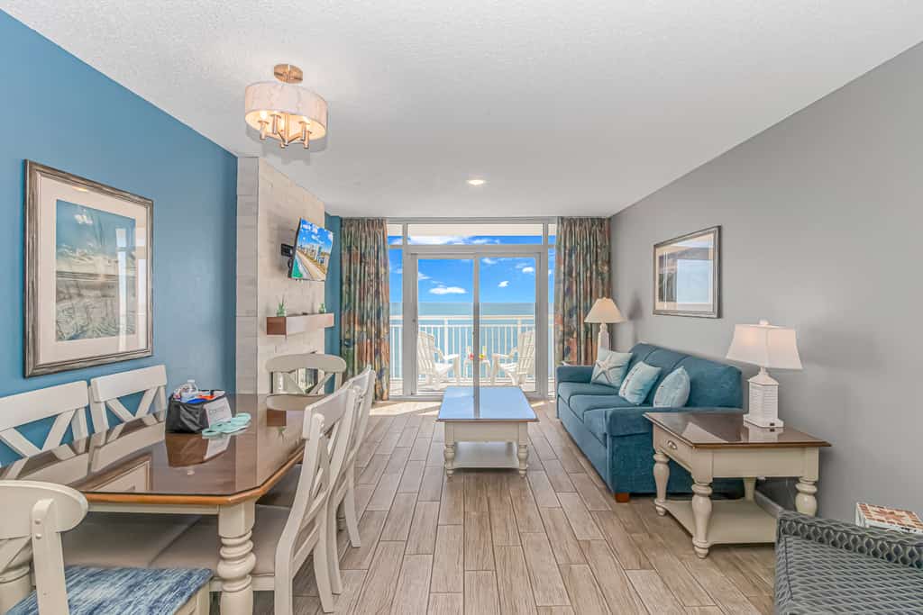 The search for your next vacation stops here! Check out this 10th floor, direct ocean front, beautifully updated condo at the Atlantica Resort in Myrtle Beach. This 1 bedroom suite is fully furnished with 2 queen beds and 1 murphy bed (wall mounted bed). This layout offers an oversized living space with a large couch, TV with cable, a dining table with chairs, and beautiful direct ocean front views from the private balcony right off the living area. This layout features an open floor plan making the space feel bigger and not cramped!