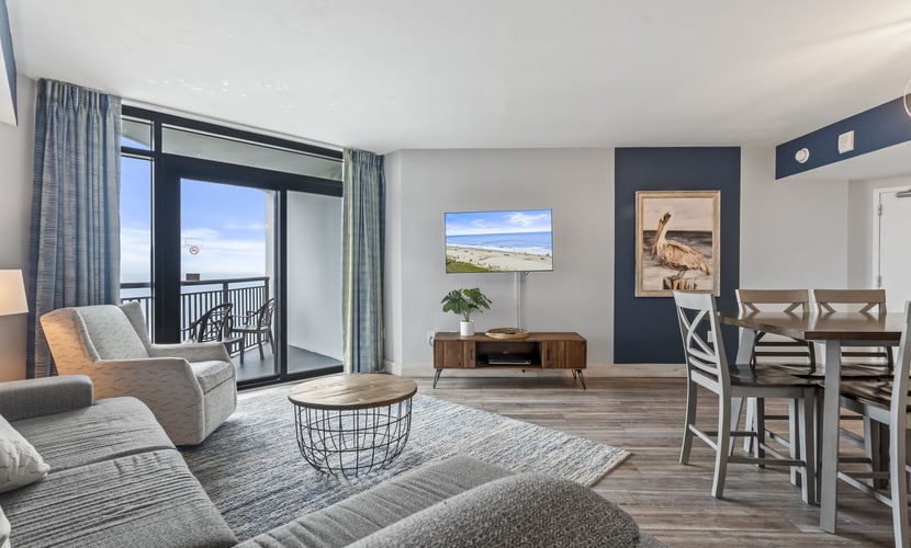 The search for your next vacation stops here! This absolutely incredible, beautifully renovated suite located at the extremely popular Caribbean Resort in Myrtle Beach, SC is fully furnished with everything you need! This 20th floor 2-bedroom condo has 1 king sized bed, 2 queen sized beds, and will comfortably accommodate 6 guests!