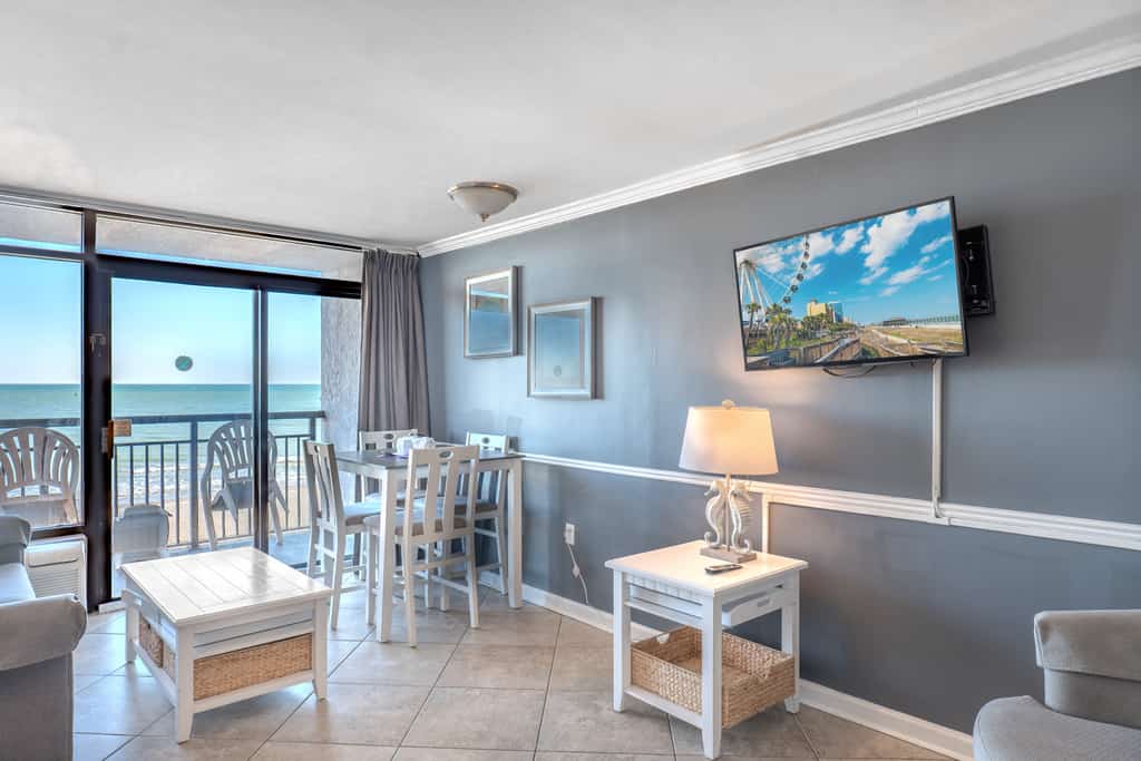 Oceanfront Getaway at Landmark Resort | 4th Floor | Sleeps 8

Kick off your Myrtle Beach vacation in this direct oceanfront condo on the 4th floor of the Landmark Resort. Designed with comfort and space in mind, this oversized 1-bedroom unit sleeps up to 8 guests and offers more room than many condos in the resort&mdash;making it an excellent choice for families and group trips.

Relax on your private balcony overlooking the ocean, where you can enjoy calming Atlantic views while still watching the activity at the resort pools below. It&rsquo;s the ideal blend of quiet beachfront living and resort-style fun.