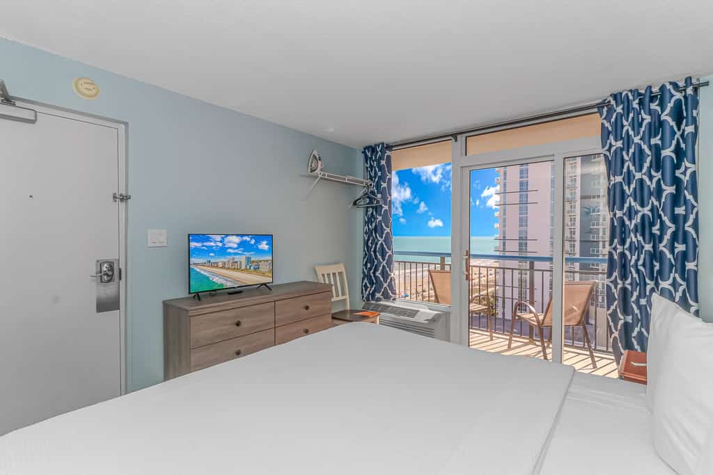 Are you looking for an updated vacation rental with stunning views? The search ends here! Check out this beautiful 11th floor, ocean view vacation rental at the Boardwalk Resort in Myrtle Beach, SC. This condo is fully furnished with everything you need for your next vacation! It features 1 king size bed and will comfortably accommodate 2 guests.