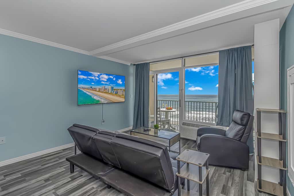 If you are looking for your next vacation spot in Myrtle Beach, SC, the search ends here! You will be blown away by this newly renovated studio, located at the highly sought-after complex of Sand Dunes Resort in Myrtle Beach, SC. This direct oceanfront condo features a king size bed, and will comfortably accommodate 2 guests! Please note that some of the furnishings have changed! We are working on gathering updated photos. The occupancy is still 2!

Important Notice: Balcony Railing Coating Project

The Balcony Railing Coating Project will be underway for approximately 6&ndash;8 weeks (weather permitting), with completion expected by mid to late January.

During this period, signage will be placed on sliding glass doors to inform guests when balcony work is taking place. Please remind guests not to touch the railings, as they will be in various stages of coating and drying.

Please note:

Balcony access will be restricted only while work is being performed on that specific stack.