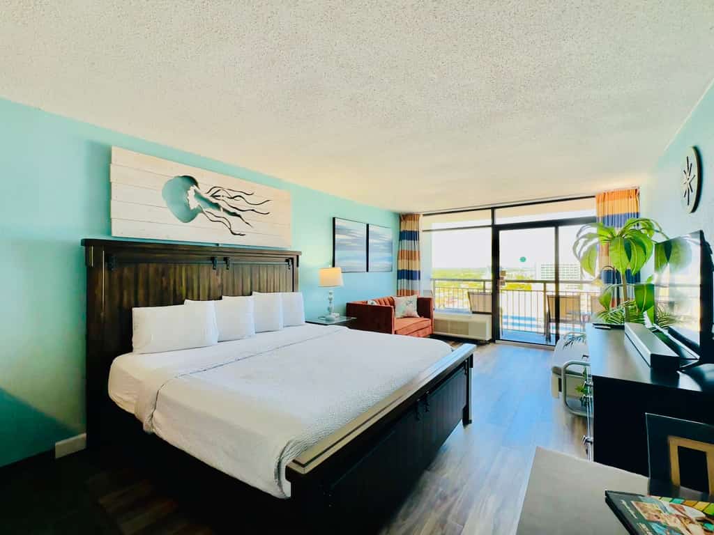 Welcome to your ultimate Myrtle Beach getaway! Located on the 14th floor of the famous Landmark Resort, this completely renovated, oversized studio apartment offers more space than standard resort rentals. Featuring an open-concept layout, this unique suite comfortably accommodates up to 4 guests and includes two complimentary parking passes, a rare perk for the area!
