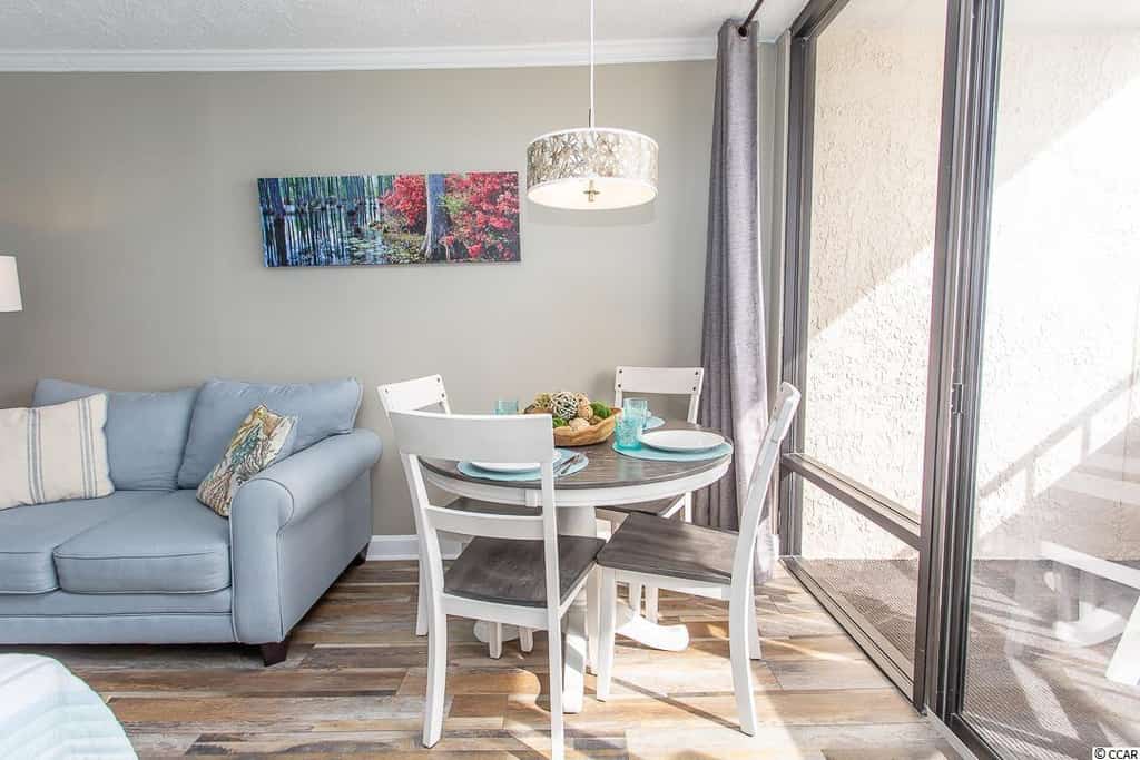 The search for your next vacation stops here! Check out this 15th floor, direct ocean front condo at the Ocean Reef Resort in Myrtle Beach. This studio is fully furnished with 2 queen size beds and will comfortably accommodate 4 guests. Guests will have access to a full bathroom with a tub/ shower combo, vanity, and mirror, and a private balcony with direct ocean front views are also included. This unique layout offers oversized living space for our guests.