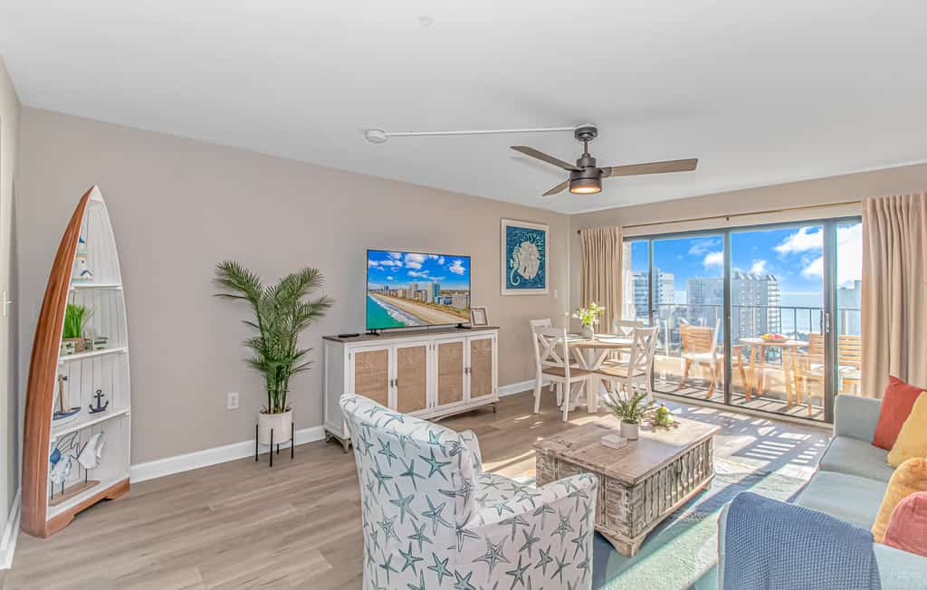 Looking for a beautifully renovated vacation rental? Your search ends here! Welcome to this charming 9th-floor, ocean-view 1-bedroom condo at Ocean Villas Resort in Myrtle Beach. Recently updated in 2025, this cozy coastal retreat offers the perfect escape with breathtaking views of the Atlantic. With a queen-sized bed and a queen-sized sleeper sofa, this fully furnished condo comfortably accommodates up to 4 guests, making it ideal for families or small groups looking to relax and unwind.