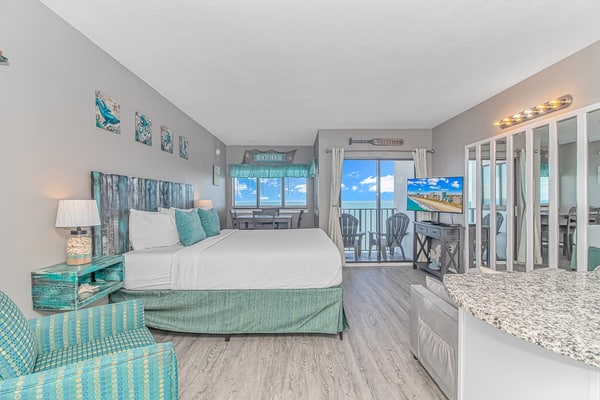 The search for your next vacation stops here! Check out this 21st floor, beautifully updated, studio apartment at The Palace Resort in Myrtle Beach. This oceanfront condo is fully furnished with 1 new king size bed, and 1 queen-size sleeper sofa. The layout of this rental will comfortably accommodate 4 guests.
