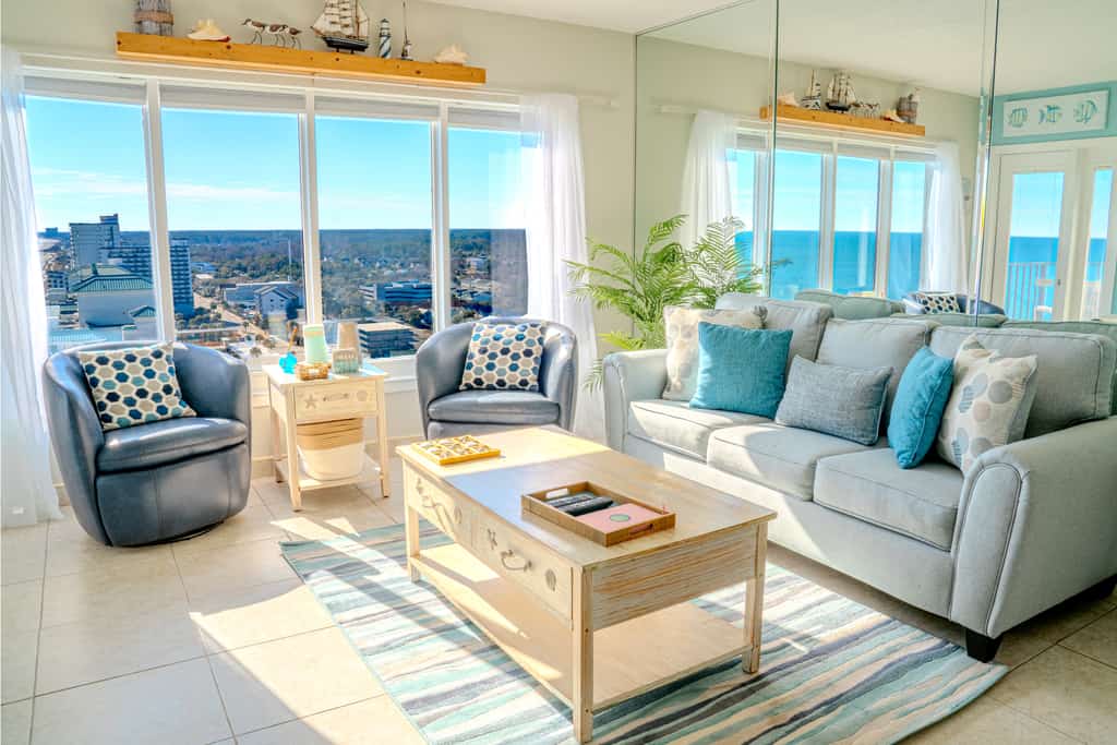 The search for your next vacation stops here! Check out this 19th floor, completely updated, 1 bedroom apartment at The Palace Resort in Myrtle Beach. This 1 bedroom, 1 bath condo is fully furnished with 1 queen size bed, and queen size sleeper sofa in the living room. The layout is the ideal couples retreat and can accommodate up to 4 guests comfortably!

As of December 2025 the condo has had some new furniture added including a new sleeper sofa, new accent chairs, new bar stools, and a new dinning set!