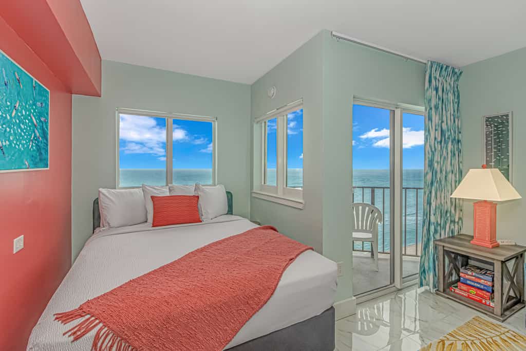 This is an absolutely incredible, completely renovated, luxury romance suite located at the Palace Resort in Myrtle Beach, SC. The search for your next vacation stops here! Check out this 12th floor, angled oceanfront, studio apartment. The condo is fully furnished and the layout will accommodate 4 guests. Throughout the condo, guests will enjoy new tile floors, new paint, beautiful accent wall, new furniture, and modern decor as of Spring 2023! The homeowners spared no expense.