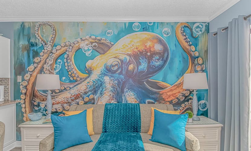 Check out this recently renovated, 21st floor direct oceanfront studio at the Palace Resort. Palace 2102 offers sweeping ocean views and a fun, stylish beach themed vibe that makes it an ideal spot for your Myrtle Beach getaway. With a queen sized bed and a queen sleeper sofa, the studio comfortably accommodates up to four guests.