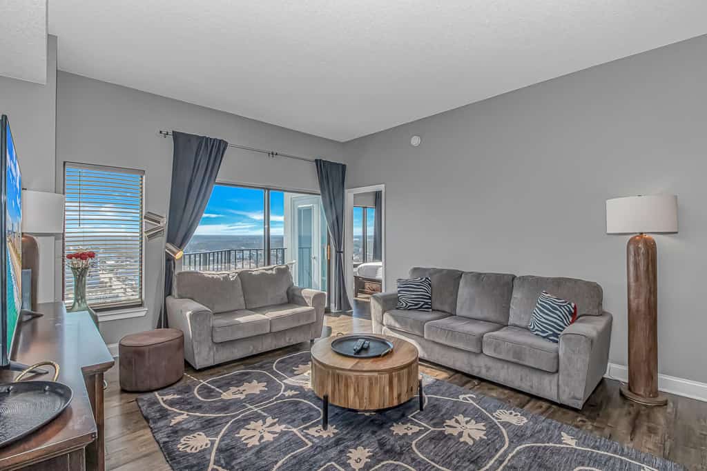 Your perfect getaway starts here! This stunning 2-bedroom, 2-bathroom condo on the 23rd floor offers breathtaking views of the Atlantic Ocean and the city skyline, making it the ultimate spot to unwind and soak in the scenery. Recently renovated from top to bottom, this unit blends modern luxury with comfort, featuring sleek granite countertops, stainless steel appliances, and contemporary furniture throughout.