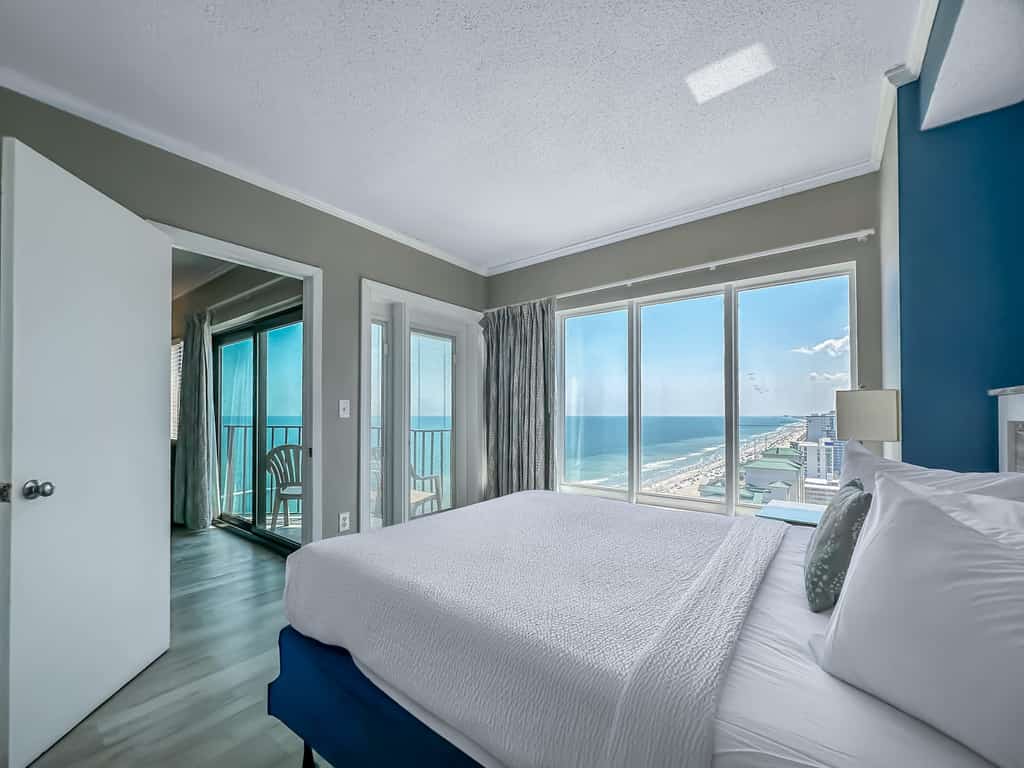 The search for your next Myrtle Beach vacation stops here! Enjoy stunning **ocean views from this completely renovated 2-bedroom condo on the 21st floor of The Palace Resort**.

With an open floor plan, spacious kitchen, beautiful updates, and comfortable accommodations for up to 6 guests, this condo offers more living space than many other rentals at the resort without feeling cramped.