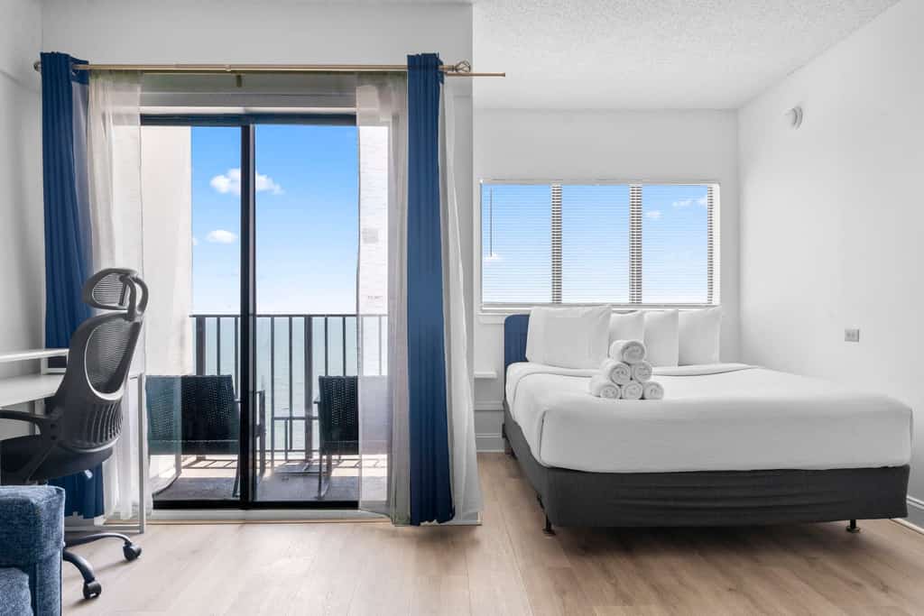 Oceanfront Studio Escape &ndash; 17th Floor at Palace Resort

Perched on the 17th floor of the Palace Resort, this newly updated oceanfront studio offers a peaceful and stylish retreat with stunning views of the Atlantic. Designed to comfortably accommodate up to four guests, the space features a queen bed and a cozy sleeper sofa, making it perfect for couples, small families, or friends planning a relaxing beach getaway.
