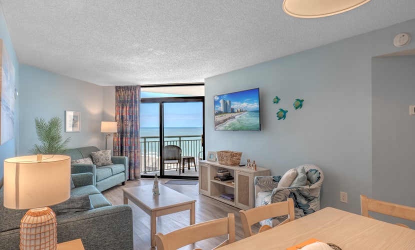 If you are looking for your next vacation spot in Myrtle Beach, SC, the search ends here! You will be blown away by this newly renovated, 3-bedroom, 2-bathroom, apartment located at the highly sought-after complex of Sand Dunes Resort in Myrtle Beach, SC. This ocean view condo is perfect for a large family, or a large group who is looking to stay in the same apartment! This condo will comfortably accommodate a total of 12 guests!
Important Notice: Balcony Railing Coating Project
The Balcony Railing Coating Project will be underway for approximately 6–8 weeks (weather permitting), with completion expected by mid to late January.
During this period, signage will be placed on sliding glass doors to inform guests when balcony work is taking place. Please remind guests not to touch the railings, as they will be in various stages of coating and drying.
Please note:
Balcony access will be restricted only while work is being performed on that specific stack.