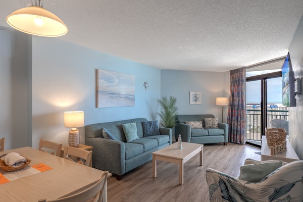 If you are looking for your next vacation spot in Myrtle Beach, SC, the search ends here! You will be blown away by this newly renovated, 3-bedroom, 2-bathroom, apartment located at the highly sought-after complex of Sand Dunes Resort in Myrtle Beach, SC. This ocean view condo is perfect for a large family, or a large group who is looking to stay in the same apartment! This condo will comfortably accommodate a total of 12 guests!
Important Notice: Balcony Railing Coating Project
The Balcony Railing Coating Project will be underway for approximately 6–8 weeks (weather permitting), with completion expected by mid to late January.
During this period, signage will be placed on sliding glass doors to inform guests when balcony work is taking place. Please remind guests not to touch the railings, as they will be in various stages of coating and drying.
Please note:
Balcony access will be restricted only while work is being performed on that specific stack.