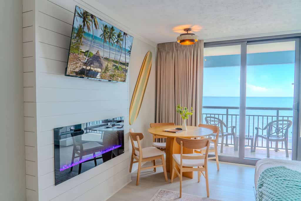 Check out this beautifully renovated oceanfront studio on the 5th floor of the Ocean Reef Resort, where modern elegance meets breathtaking coastal views. Recently updated in 2025, every detail has been thoughtfully designed to create a serene and stylish retreat. With sleek new LVP flooring, chic furnishings, custom-built storage, and fresh paint throughout, this condo radiates a bright, inviting atmosphere that balances comfort with sophistication.