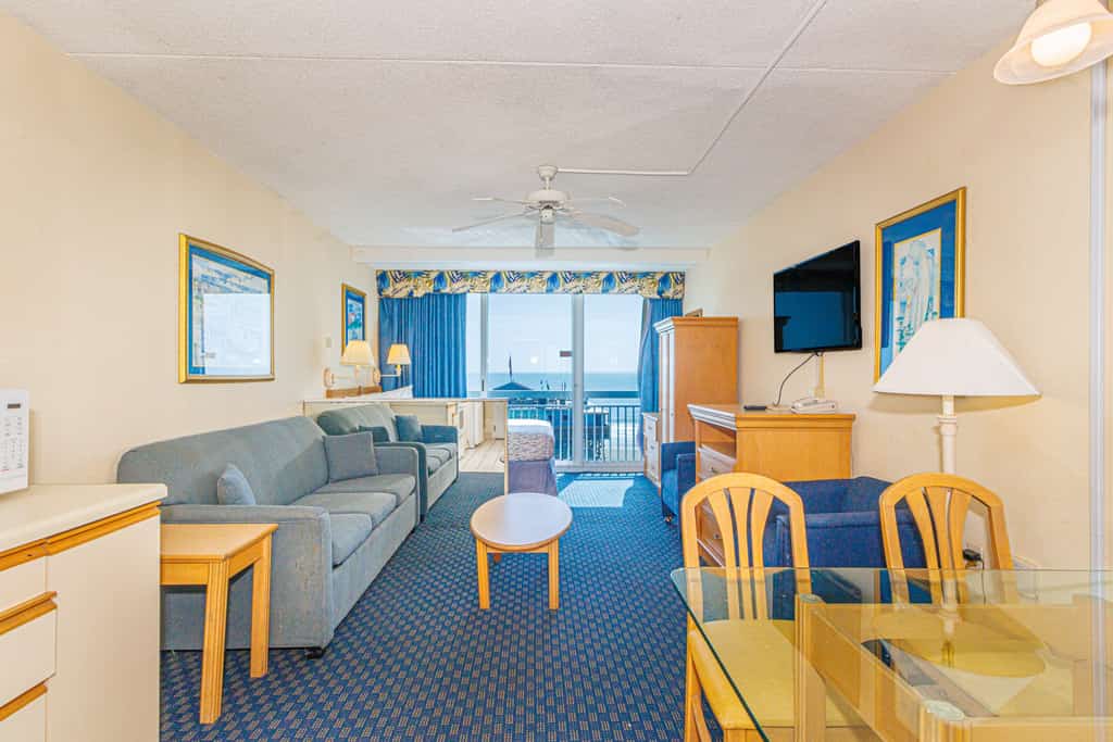 Welcome to your oceanfront escape at the iconic Yachtsman Resort South Tower. This beautifully positioned studio sits directly along the shoreline, just steps from the lively Myrtle Beach Boardwalk and the historic 14th Avenue Pier. From the moment you walk in, you are greeted with sweeping views of the Atlantic through floor to ceiling windows, creating the perfect setting for a relaxing beachfront getaway.
RENOVATIONS ARE BEING DONE IN SOME UNITS AT THE RESORT!!! WORK WILL BE PERFORMED FROM 9AM-5PM DURING YOUR STAY!!