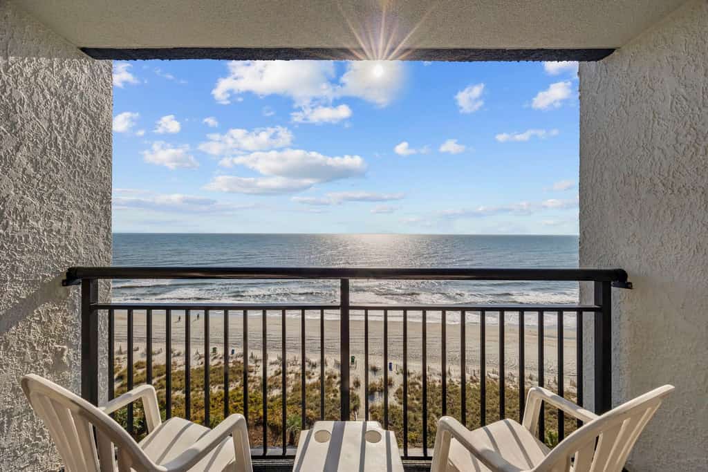 Check out this direct oceanfront vacation rental at the Monterey Bay Resort in Myrtle Beach, SC. This beautifully updated condo is fully furnished with everything you need for a relaxing beach getaway. The space features one king bed, one full-size Murphy bed, and one full-size sleeper sofa, comfortably accommodating up to six guests. Upon entering, guests will find the bedroom area, furnished with a cozy king bed, TV with basic cable, dresser, and closet for storage. The adjustable AC system ensures your comfort during your stay, and free Wi-Fi is included. Guests are provided one parking pass, and parking is complimentary.