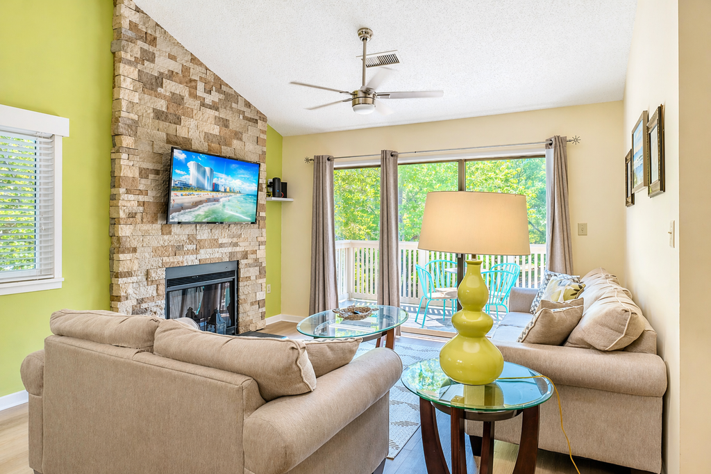 Take a peek at this absolutely stunning and one of a kind two bedroom condo tucked inside the prestigious Kingston Plantation in the West Hyde Park building. This beautifully designed coastal retreat blends comfort and style, featuring one king bed, a queen bed and two twin beds, comfortably accommodating up to six guests. From the moment you walk in, the space feels elevated, bright, and thoughtfully curated for a relaxing beach getaway.