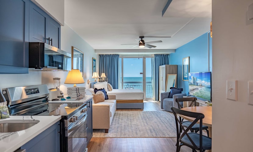 Discover your perfect oceanfront getaway at the iconic Yachtsman Resort South Tower. Set on the 7th floor, this beautifully updated studio places you just steps from the energy of the Myrtle Beach Boardwalk and the historic 14th Avenue Pier. With wide open views of the Atlantic and a layout designed for comfort, this space offers the ideal mix of relaxation and convenience for your next beach trip.