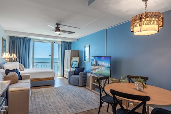 Discover your perfect oceanfront getaway at the iconic Yachtsman Resort South Tower. Set on the 7th floor, this beautifully updated studio places you just steps from the energy of the Myrtle Beach Boardwalk and the historic 14th Avenue Pier. With wide open views of the Atlantic and a layout designed for comfort, this space offers the ideal mix of relaxation and convenience for your next beach trip.