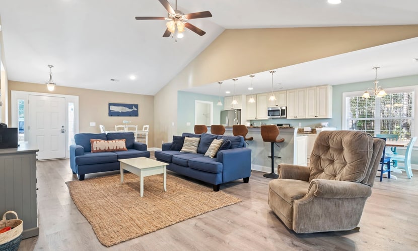 Welcome to 964 Wachesaw Road! Nestled in the heart of Murrells Inlet, this private 3-bedroom, 2-bath home is the perfect retreat for those seeking both relaxation and adventure. Offering a spacious layout, the home features a king bed, a queen bed, two twin beds, and a queen-sized sleeper sofa, comfortably accommodating up to 8 guests. As a pet-friendly property, your furry friends are more than welcome to join you for a small one-time pet fee.