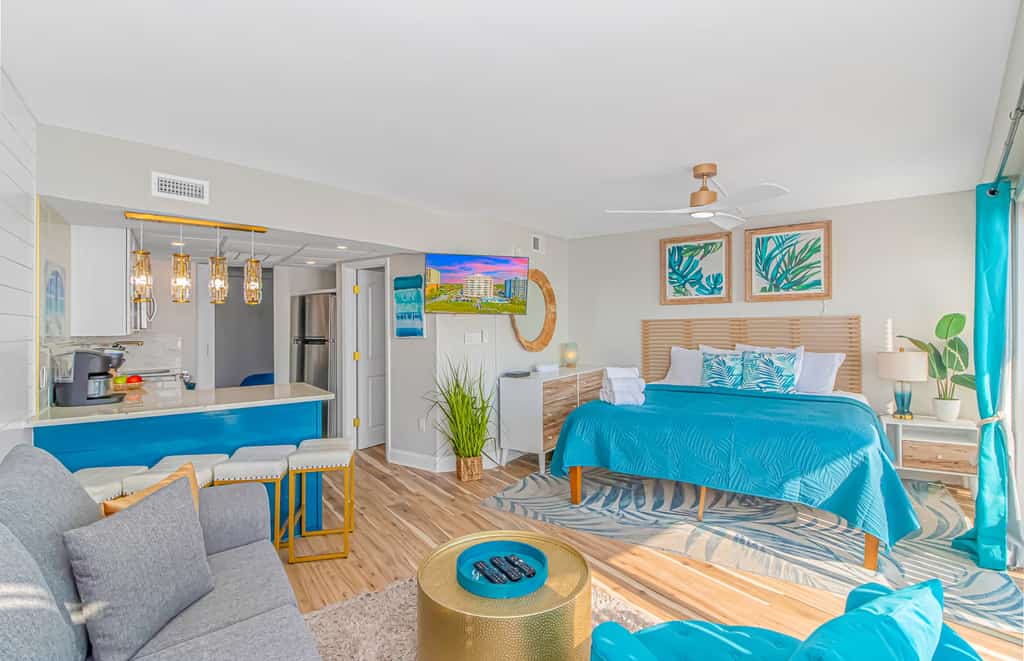Looking for a stunning, newly renovated vacation rental? Your search ends here! Welcome to this 7th-floor, direct oceanfront 2 bedroom condo at St. Clements Resort in Myrtle Beach. Fully furnished, this condo includes a king-sized bed found in the living space that doubles as a bedroom, a sleeper sofa, and a queen-sized bed, comfortably accommodating up to 6 guests.