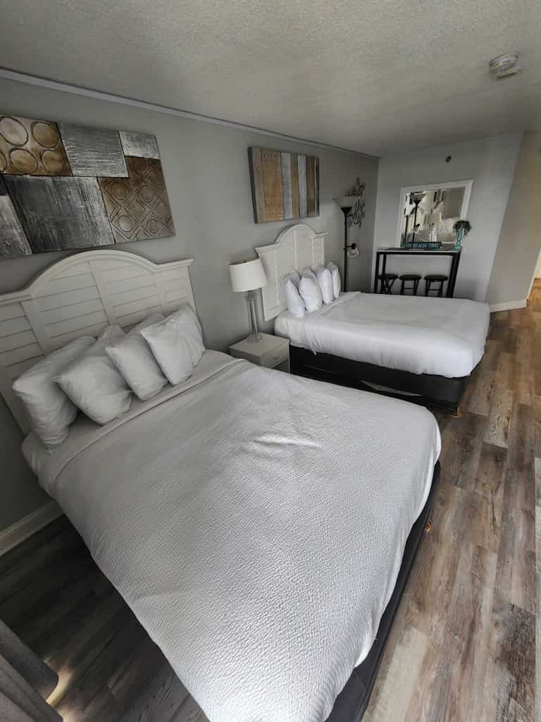 Take a look at this stunning unit at the Sea Mist Resort, located in the Driftwood Tower on the 16th floor! This unit is equipped with two queen beds and will comfortably sleep up to 4 guests.

Unfortunately, all pools are currently unavailable for guest use with no anticipated reopening date.