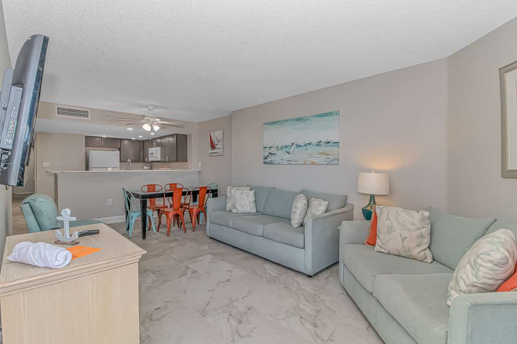 If you are looking for your next vacation spot in Myrtle Beach, SC, the search ends here! You will be blown away by this spacious, 3 bedroom, 2 bathroom, apartment located at the highly sought-after complex of Sand Dunes Resort in Myrtle Beach, SC. As of April 2024, this ocean view property has undergone some luxurious updates, and we could not be more excited to share them with you! All new flooring was installed, new cabinets in the kitchen as well as granite countertops in the kitchen, and the unit has a fresh coat of paint throughout! This condo will comfortably accommodate a total of 12 guests!
