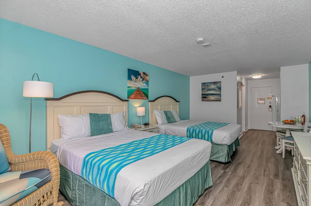 The search for your next vacation rental ends here! Check out this 4th floor, ocean view vacation rental at the Sea Mist Resort in Myrtle Beach, SC. This ocean view condo is fully furnished with everything you need for your next vacation. This apartment features 2 queen beds and will comfortably accommodate 2-4 guests. The unit is also furnished with a TV with basic cable, AC and Heat, full size fridge, private bathroom with tub/shower and vanity, as well as a private balcony. This is a perfect rental for a couple, group of friends, or a small family! Located on the 4th floor of the Driftwood Building, guests will enjoy a nicely updated condo with a view of the ocean!

Free Wi-Fi and Cable are available.

Unfortunately, all pools are currently unavailable for guest use with no anticipated reopening date.