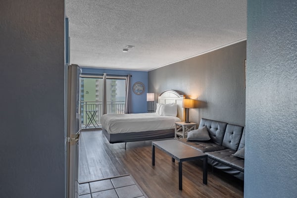 Escape to this cozy ocean-view studio on the 11th floor of the Sea Mist Resort in Myrtle Beach. Perfect for up to four guests, the condo features a full-size bed, a futon that converts into a bed, a private balcony with beautiful Atlantic Ocean views, and a convenient kitchenette for preparing light meals. Whether you're planning a romantic getaway, a family vacation, or a beach trip with friends, you'll enjoy a comfortable stay just steps from the sand and close to Myrtle Beach's best dining, shopping, and attractions.
Please note: The resort pools are currently unavailable for guest use and there is no anticipated reopening date.