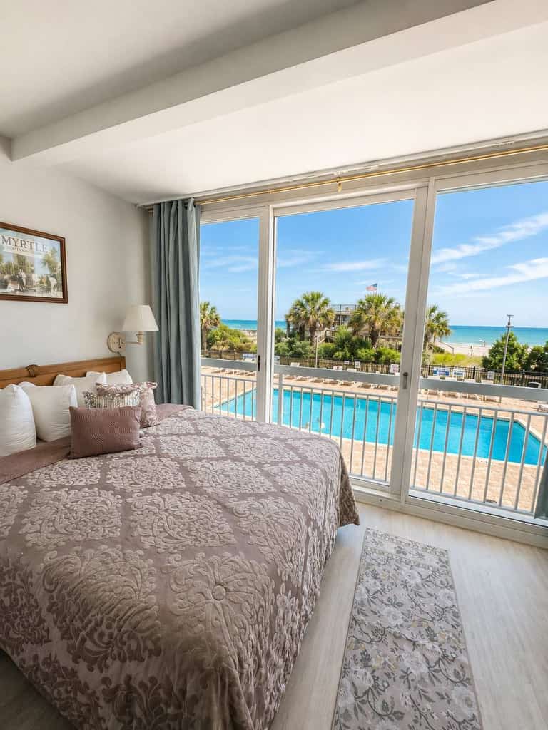 Experience the ultimate beach getaway at this newly refreshed oceanfront studio in the iconic Yachtsman Resort. Featuring modern coastal decor, luxury flooring, and comfortable sleeping for four, this second-floor retreat puts you steps away from the Myrtle Beach Boardwalk and Pier 14. Enjoy premium amenities including indoor and outdoor pools, a hot tub, and direct beach access.