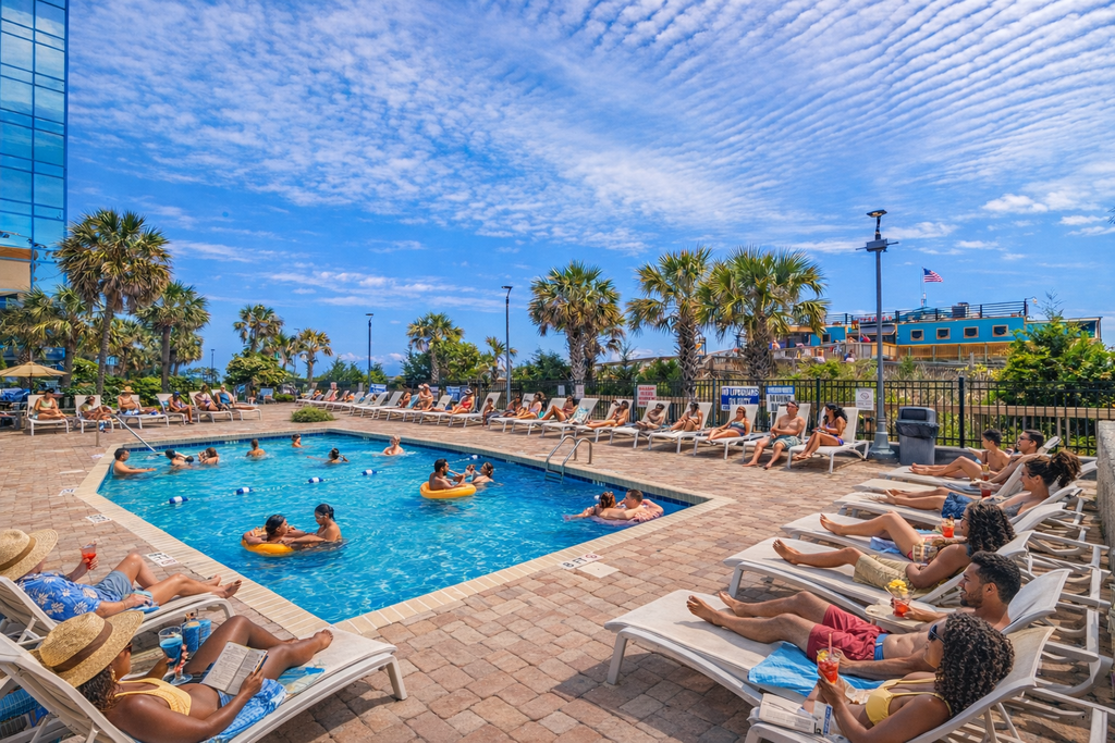 Indulge in the ultimate oceanfront getaway at the iconic Yachtsman Resort, South Tower, where the endless Atlantic shimmers beyond your windows and the soothing rhythm of the waves sets the tone for a truly relaxing escape. Perched on the eighth floor, Yachtsman 803B is a bright and inviting studio just steps from the lively Myrtle Beach Boardwalk and the legendary 14th Avenue Pier. With sweeping ocean vistas, a light-filled, open layout, and a prime beachfront location, this charming condo is the perfect spot to unwind, soak up the sun, and experience the very best of Myrtle Beach.
RENOVATIONS ARE BEING DONE IN SOME UNITS AT THE RESORT!!! WORK WILL BE PERFORMED FROM 9AM-5PM DURING YOUR STAY!!