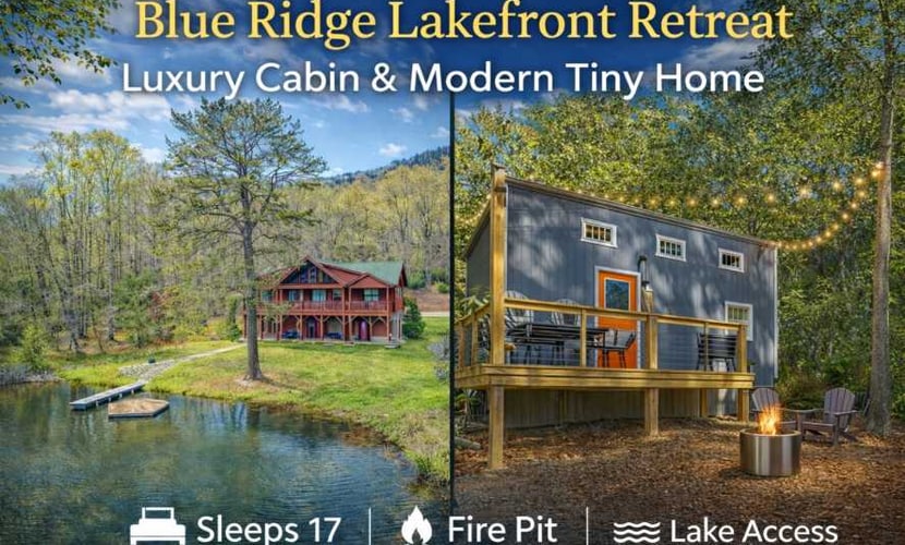 Lakefront cabin & tiny home with a firepit, wet bar, washer/dryer, dock