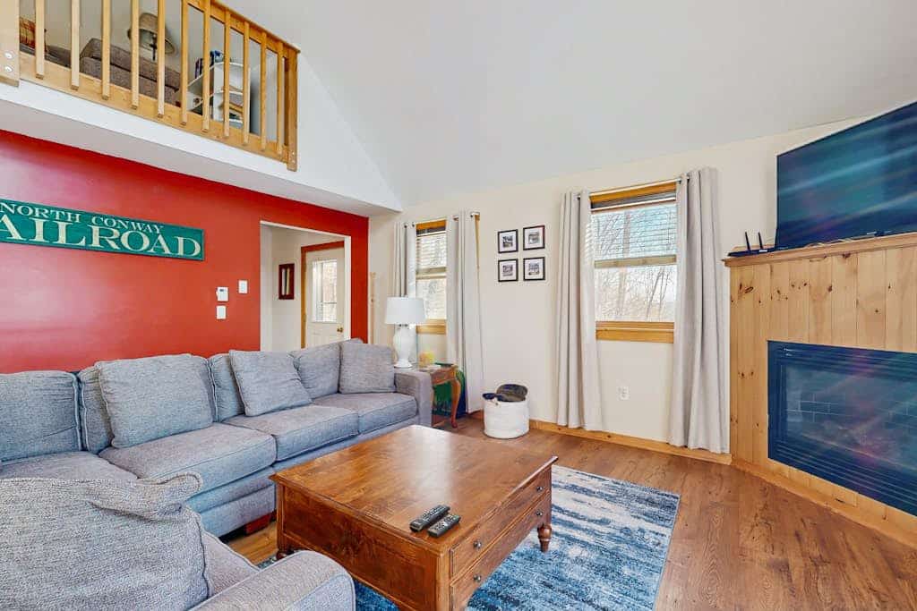 Open concept home close to the beach with gas fireplace and deck
