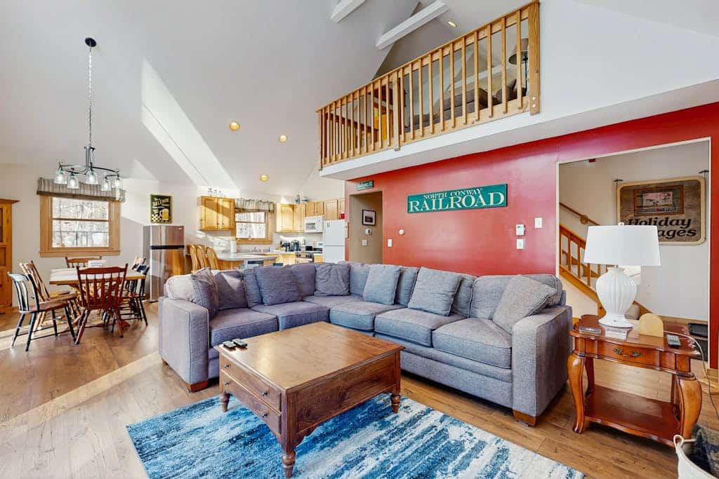 Open concept home close to the beach with gas fireplace and deck