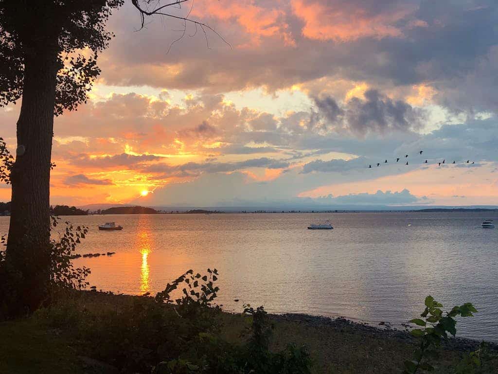 Lakeside retreat with grill, fireplace, W/D, AC & sunset views - dog-friendly