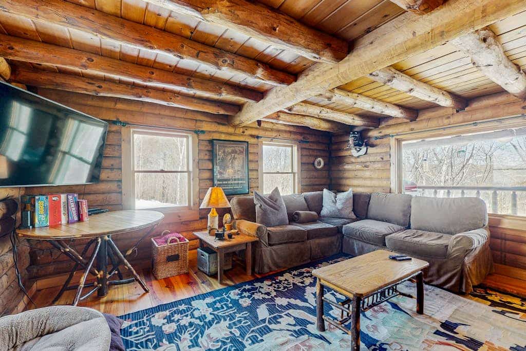 Cozy log cabin close to recreation, dog-friendly, balcony, BBQ, w/d, TVs, kayaks