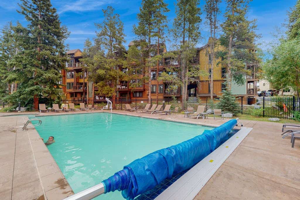 Serene Breckenridge condo with decks, fireplace, and pool