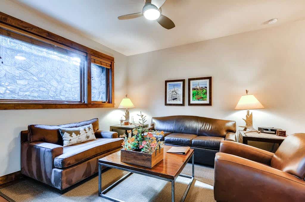Breckenridge villa with open layout, fireplace, hot tub, & resort amenities
