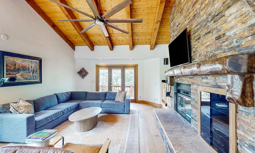 Luxurious Retreat w/ Mountain-View Double Deck, Central AC & Two-Sided Fireplace